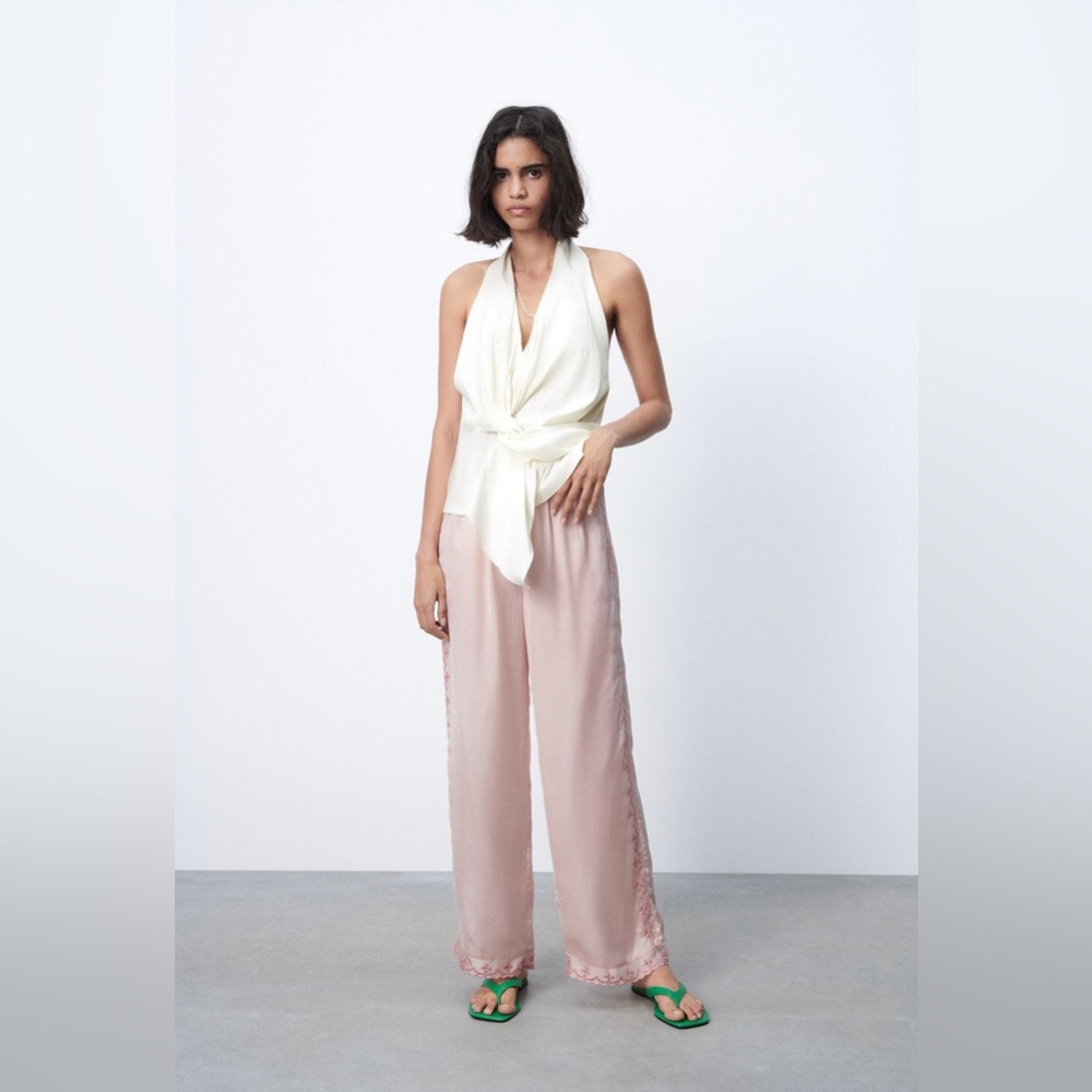 Zara Cream Halter Wrap Tank Top